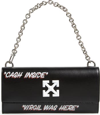 OFF-WHITE Calfskin Jitney Logo Flap Wallet On Chain Black 1268579