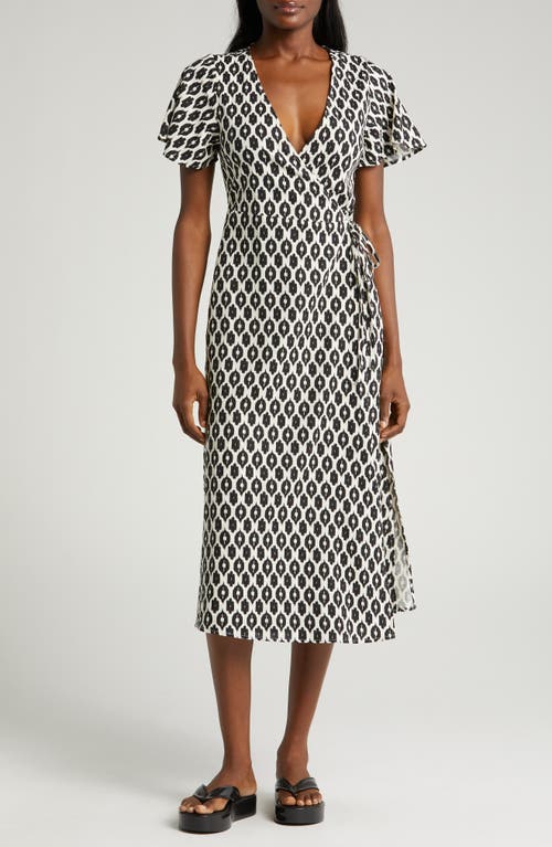 Emlyn Wrap Midi Dress in Black And White Ecat