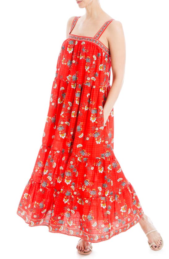 MAX STUDIO MAX STUDIO FLORAL TIERED COTTON BLEND MAXI DRESS