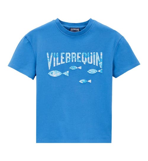 Shop Vilebrequin Kids' Organic Cotton Tahiti Turtles T-shirt In Ocean