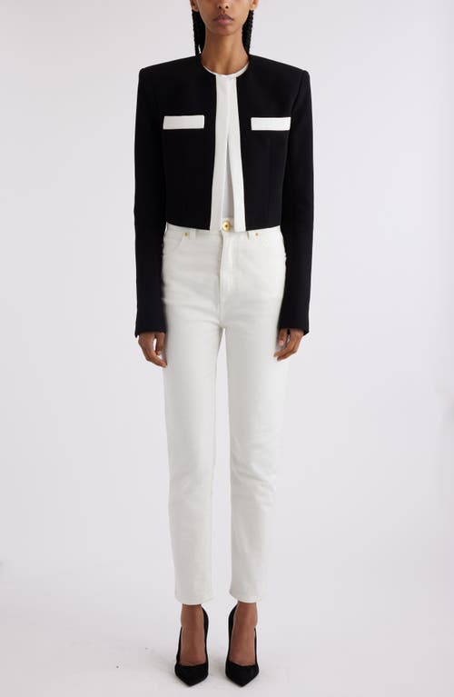 Shop Balmain Side To Side Crepe Spencer Jacket In Eab Black/white