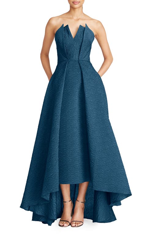 Imogen Texture Strapless High-Low Gown in Moroccan Blue
