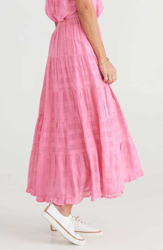 Shop Brave + True Brave+true Wonderland Tiered Cotton Maxi Skirt In Pink Window Check