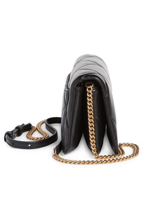 Tory Burch Kira Diamond Quilted Leather Wallet On A Chain In Black