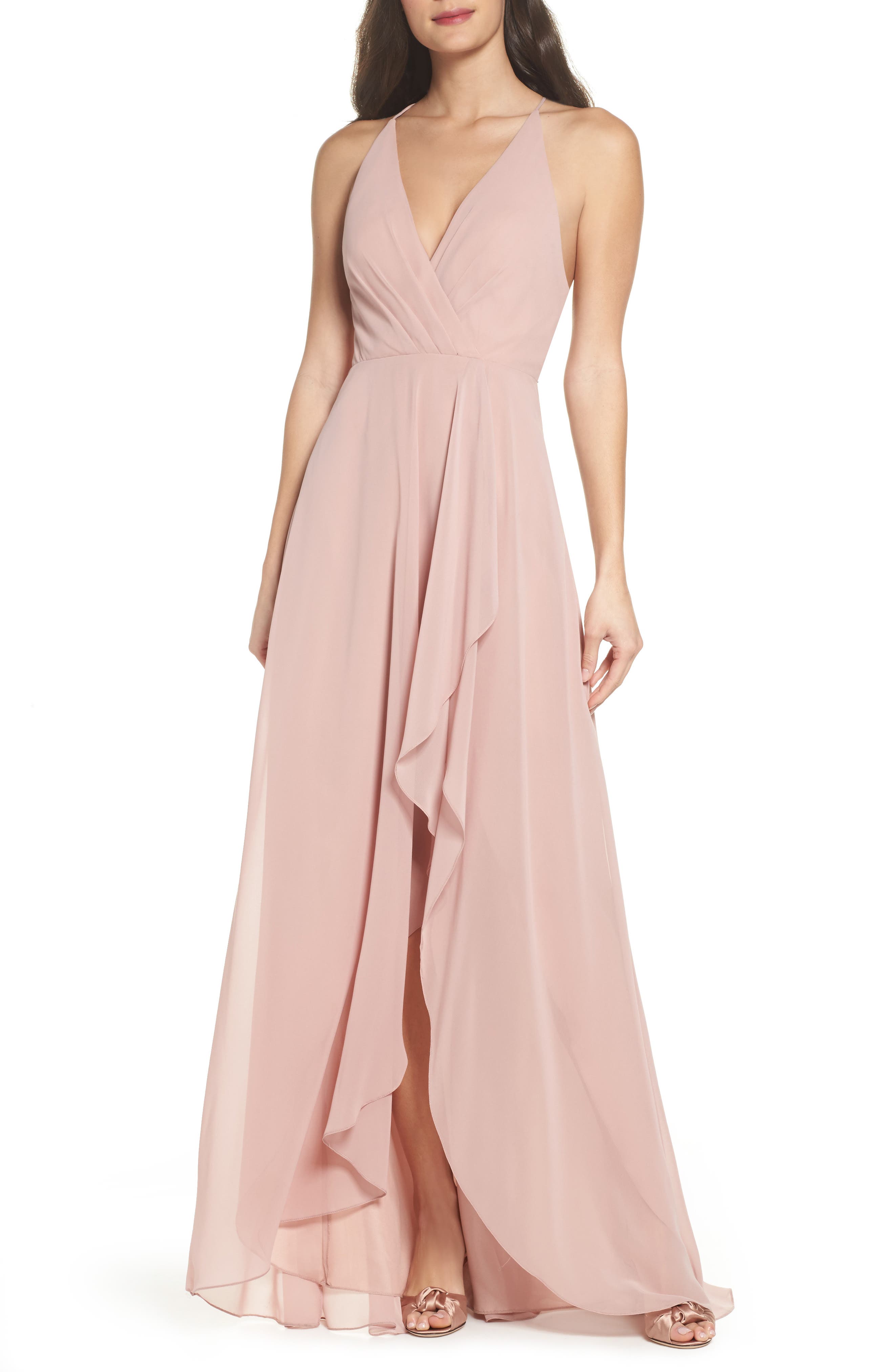 Jenny Yoo Farrah Ruffle Chiffon Gown, Pink