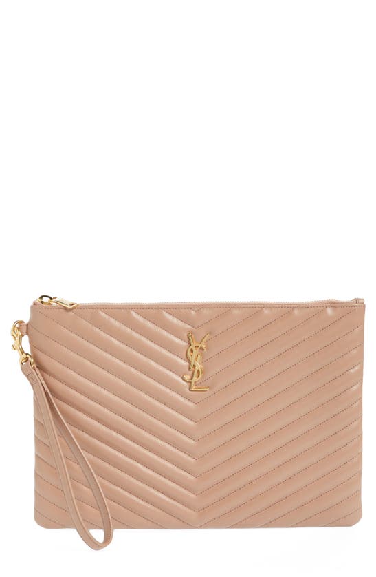 Saint Laurent Ysl Monogram Matelassé Leather Tablet Pouch In Vintage Peach