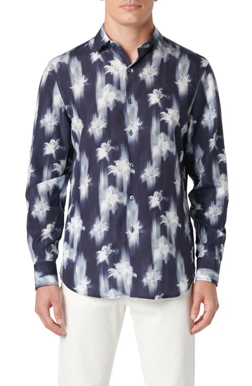 Bugatchi Julian Shaped Fit Floral Print Button-Up Shirt Navy at Nordstrom,
