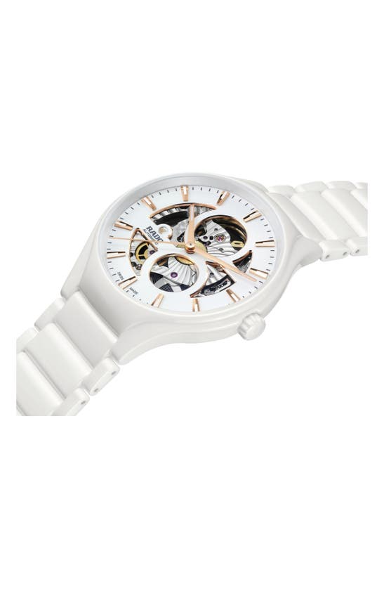 Shop Rado True Round Automatic Open Heart Bracelet Watch, 40mm In White