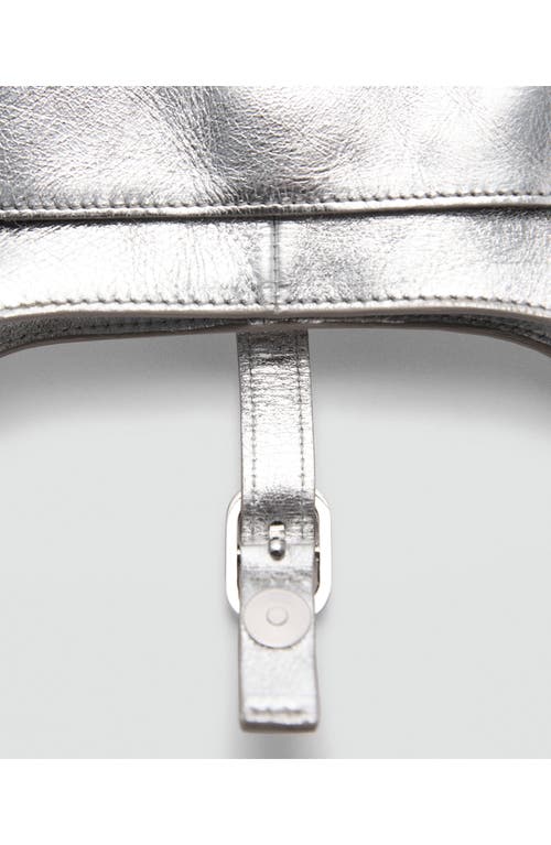 Shop Mango Metallic Leather Shoulder Bag In Silver