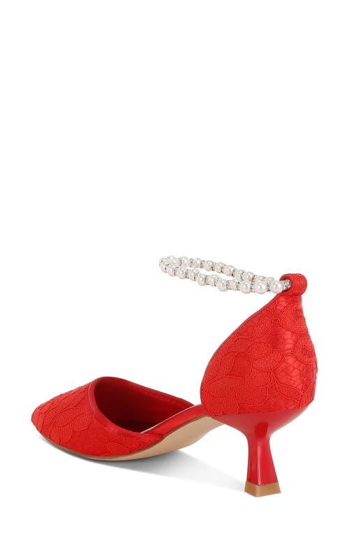 Rag & Co Bruna Faux Pearl Ankle Tie Lace Pump In Red