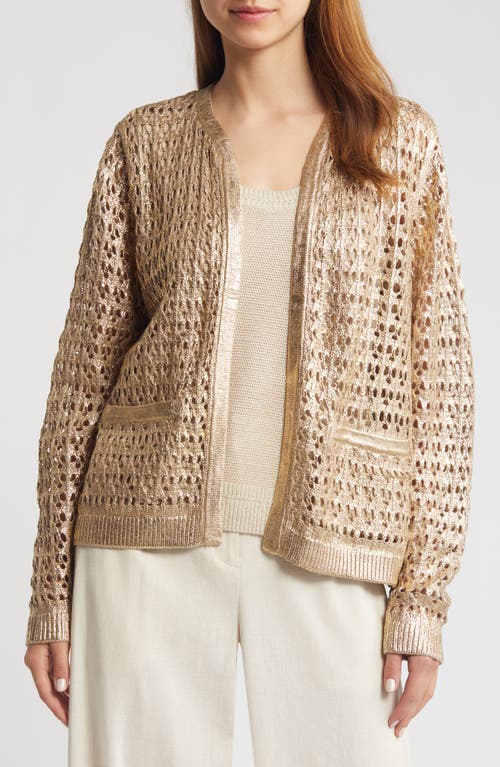 Shop Kobi Halperin Eve Open Stitch Open Front Cardigan In Gold