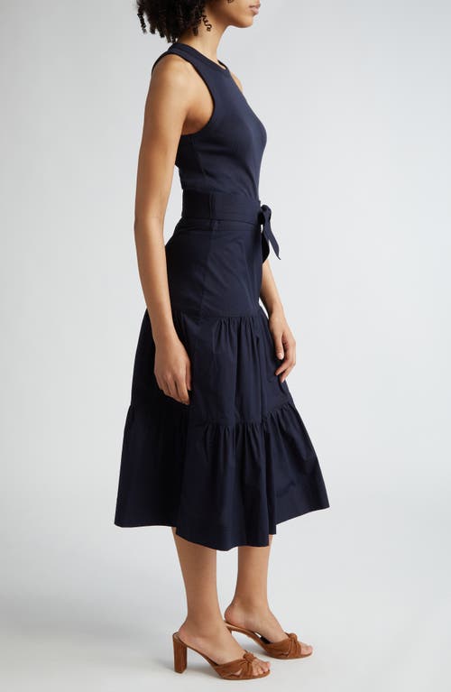 Shop Veronica Beard Austyn Belted Sleeveless Dress In Navy