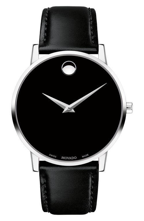 Movado Leather Strap Watch, 40mm In Black/silver