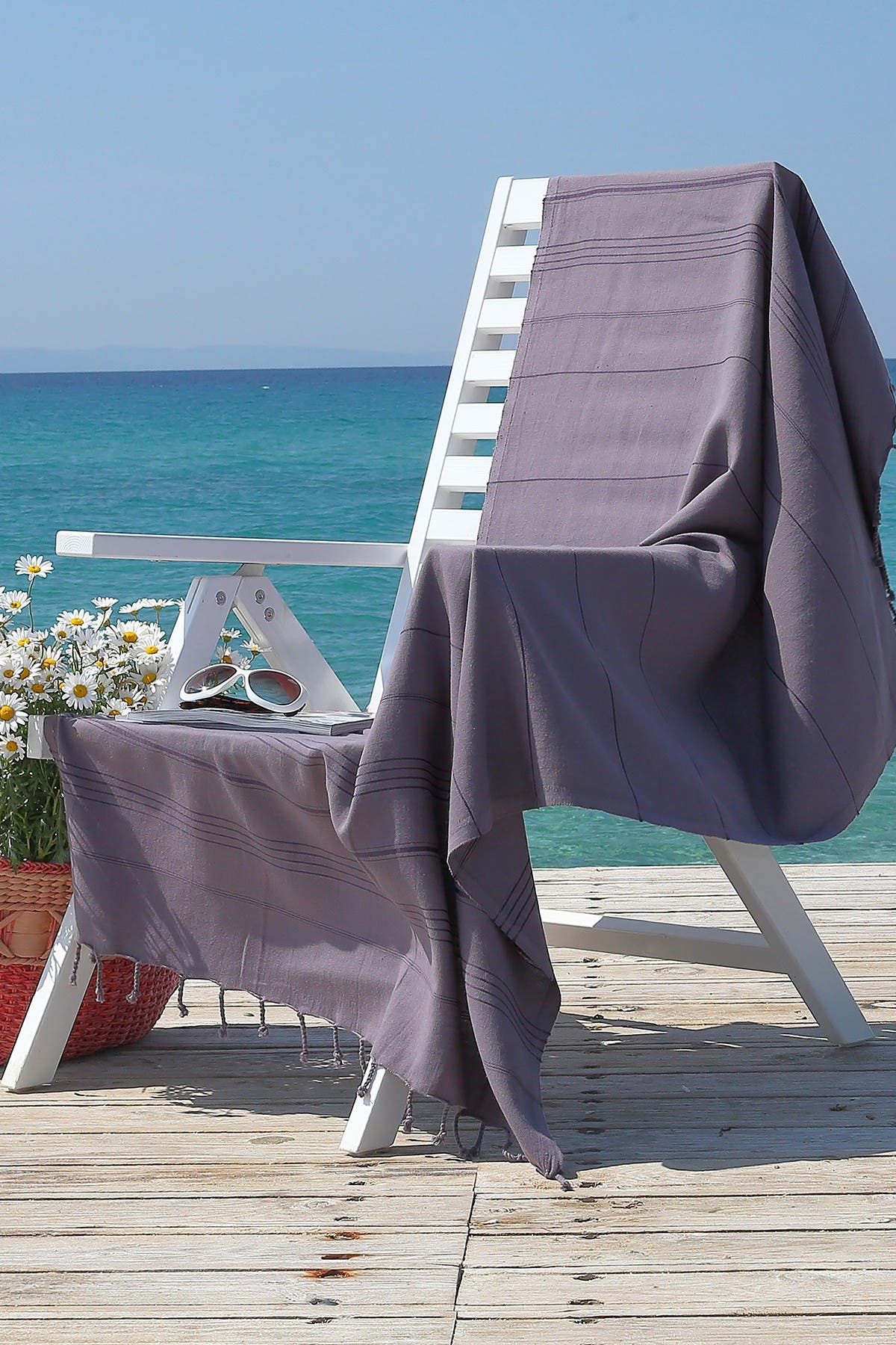 Linum Home 100% Turkish Cotton Summer Fun Pestemal Beach Towel In Grey