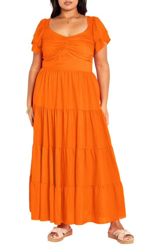 City Chic Ariella Tiered Dress In Tangerine