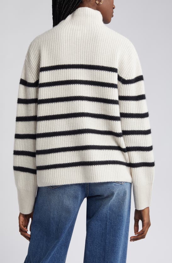Nordstrom Stripe Cashmere Mock Neck Sweater In Ivory Sand- Black Stripe