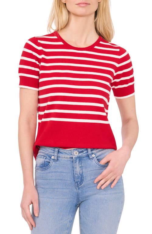 Cece Stripe Short Sleeve Cotton Jumper In Red