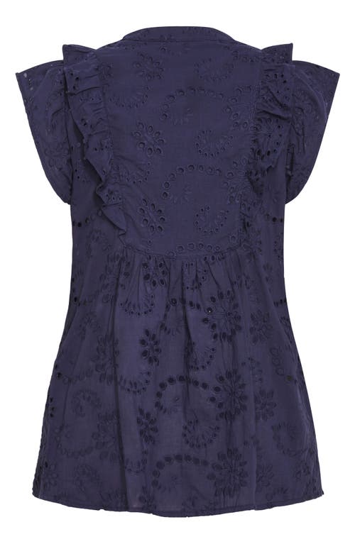 Shop City Chic Casey Eyelet Cotton Top In Navy