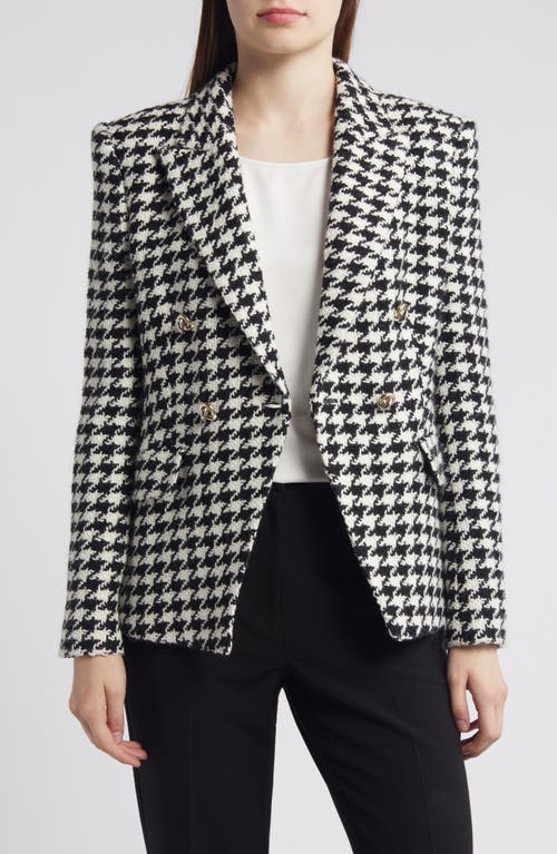 Shop Hugo Boss Boss Jia Houndstooth Double Breasted Blazer In Monochrome Houndstooth