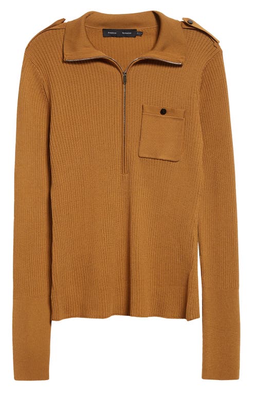 Shop Proenza Schouler Norah Half Zip Rib Top In Dark Camel