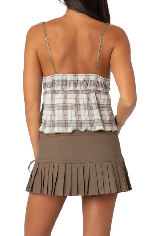 Edikted Lace Trim Plaid Crop Camisole In White Mix