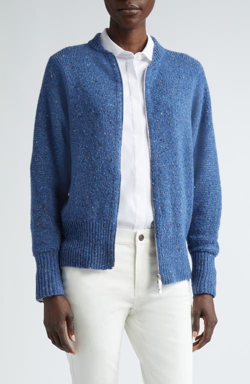 Shop Lafayette 148 New York Cashmere & Wool Donegal Zip-up Cardigan In Tile Blue Multi