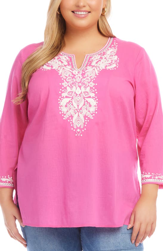 Karen Kane Embroidered Cotton Tunic Top In Pink