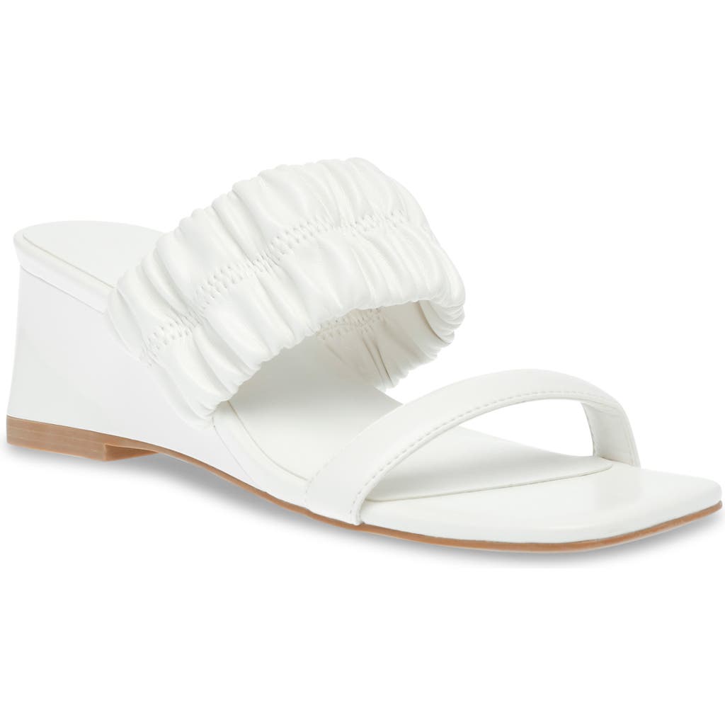 Anne Klein Ginny Wedge Sandal In Whitr Elastic/white Smooth