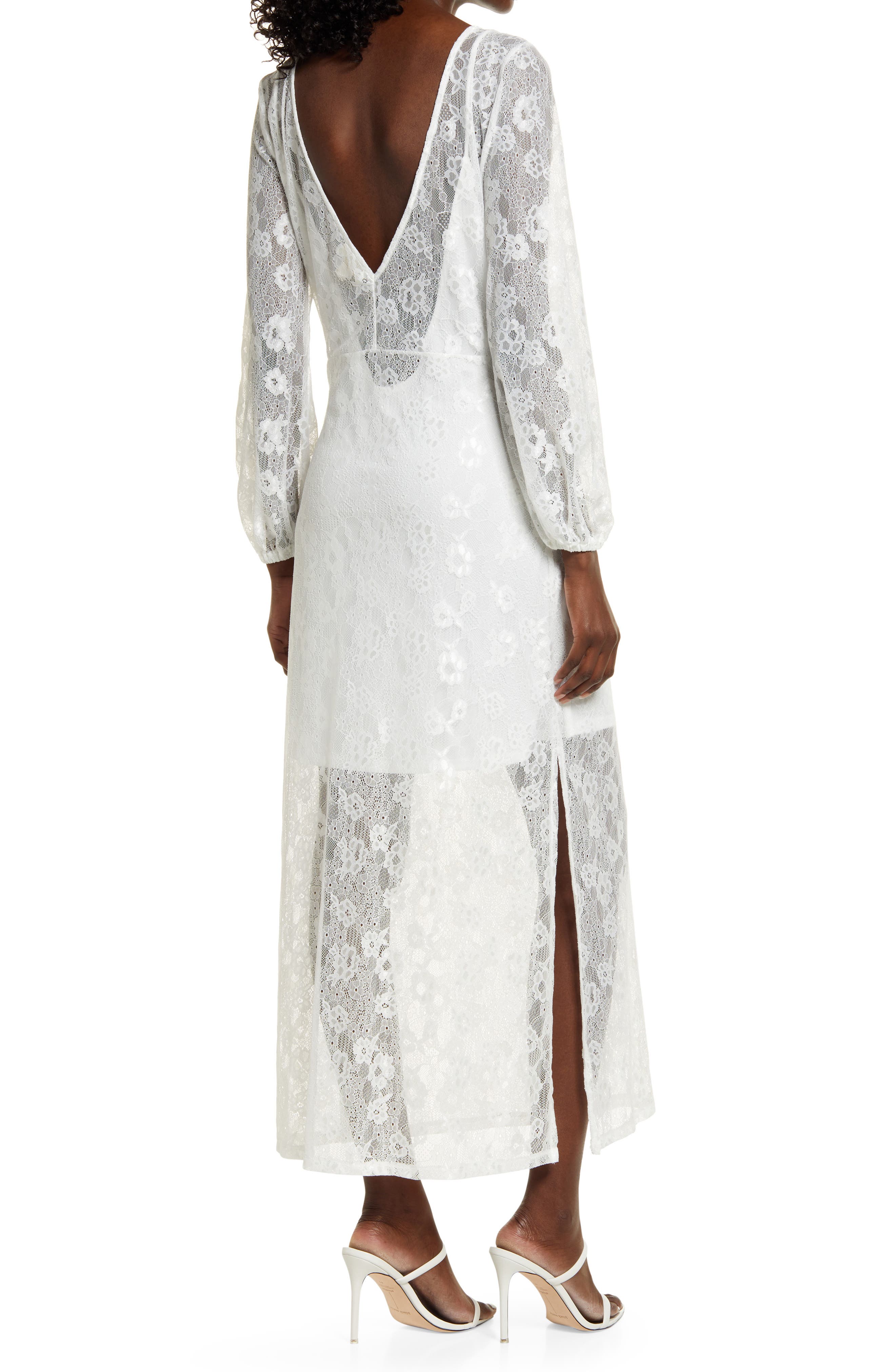 Open Edit Sheer Lace Long Sleeve Maxi 