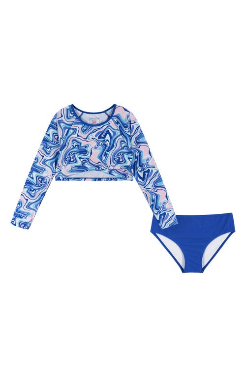 Andy & Evan Kids' Blue Marble Long Sleeve Two-Piece Rashguard Swimsuit Bel Air at Nordstrom,