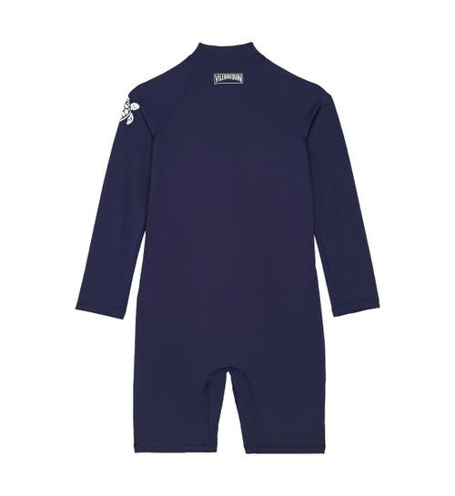 Shop Vilebrequin Kids' Solid One-piece Rashguard Swimsuit In Bleu Marine