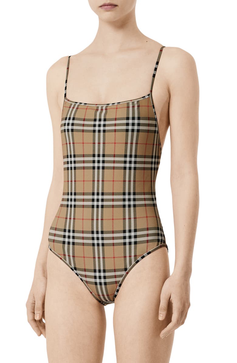 BURBERRY Check One-Piece Swimsuit, Main, color, ARCHIVE BEIGE IP CHK