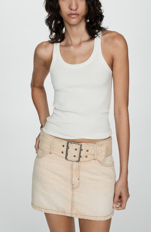 Shop Mango Belted Denim Miniskirt In Sand