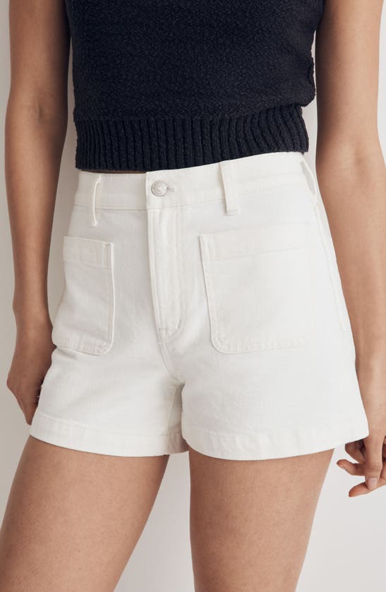 Shop Madewell Patch Pocket High Waist Denim Shorts In Tile White