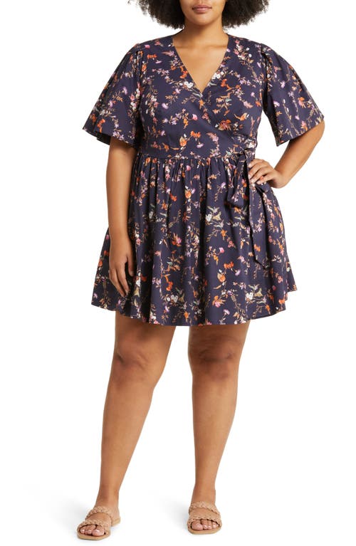 Alena Flutter Sleeve Wrap Dress in Scattered Phlox Navy Multi