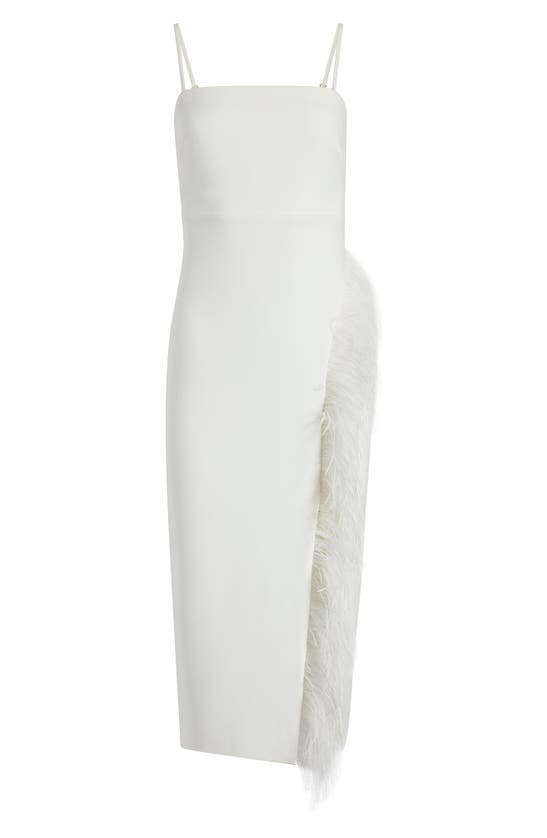 Likely Imani Feather Trim Midi Dress In White