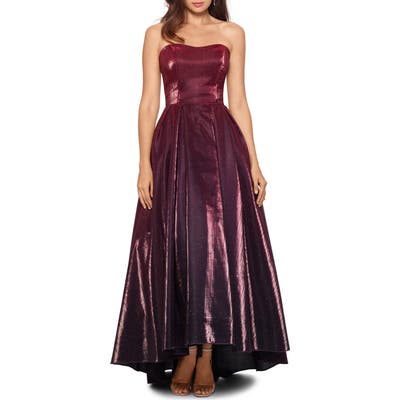 Betsy & Adam Strapless Ombre High/low Gown, Burgundy