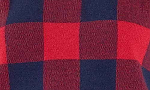 English Factory Gingham Puff Sleeve Sweater In Navy/red