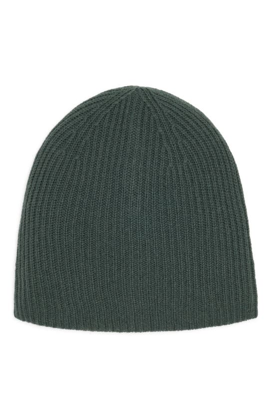 Amicale Cashmere Double Layer Rib Knit Hat In Dark Green