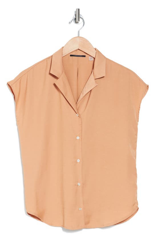 T Tahari Airflow Button-up Camp Shirt In Pecan