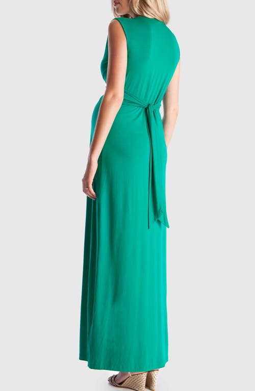 Seraphine Knotted Waist Maternity Maxi Dress In Emerald