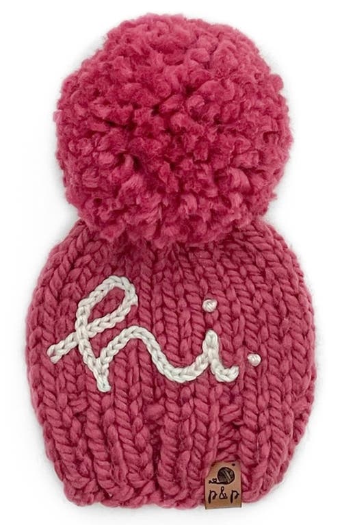 PINE + POPPY Hi Embroidered Pompom Hat in Rich Pink