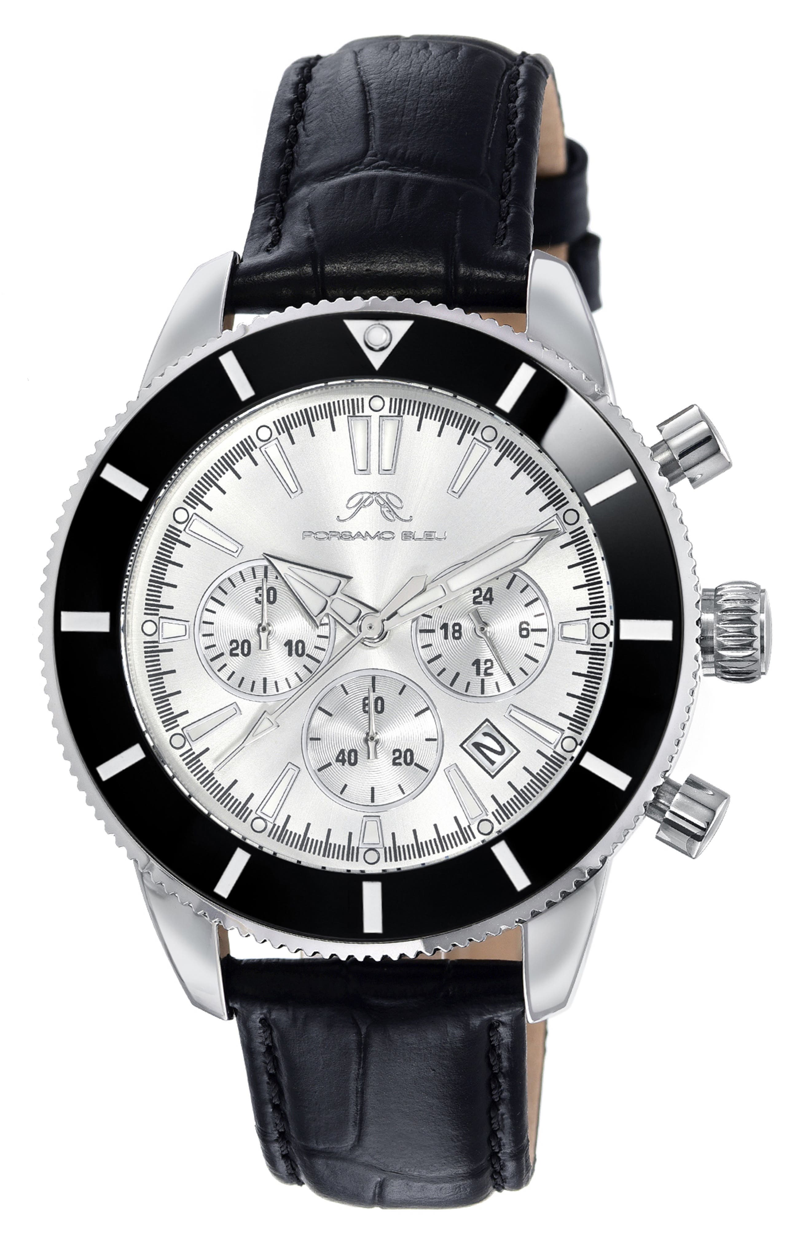 PORSAMO BLEU Brandon Leather Strap Chronograph, 44mm Nordstromrack