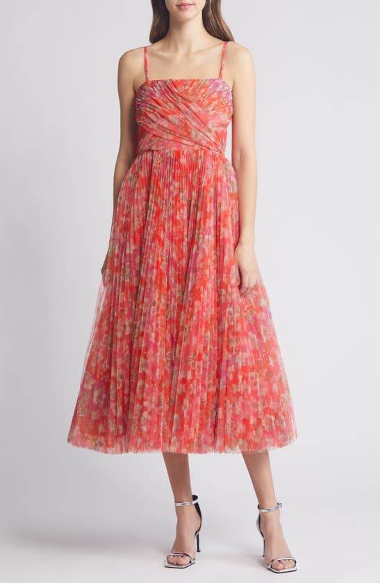 Shop Hutch Quinn Pleated Midi Cocktail Dress In Mixed Bouquet Floral
