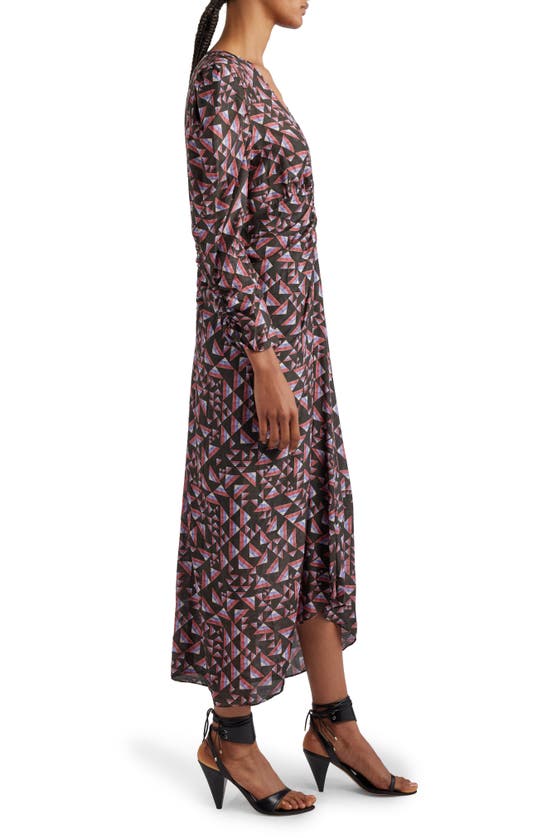 Shop Isabel Marant Albini Abstract Print Ruched Midi Dress In Black/ Multicolor