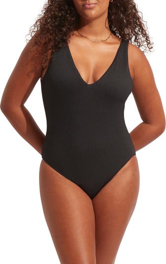 Seafolly Sea Dive Deep V-Neck One-Piece Swimsuit