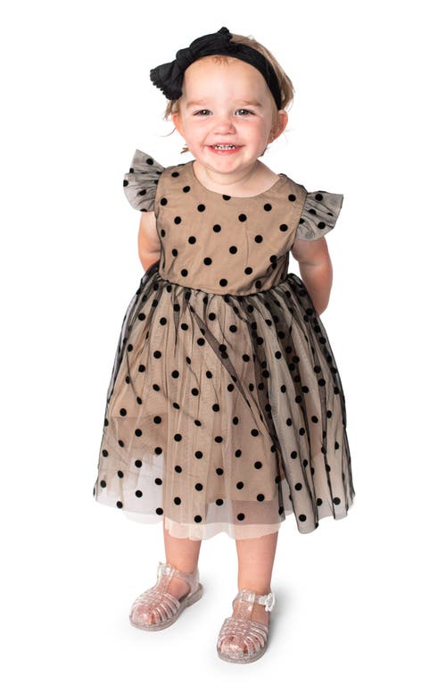 Popatu Kids' Polka Dot Velvet & Tulle Dress Ivory/Black at Nordstrom,