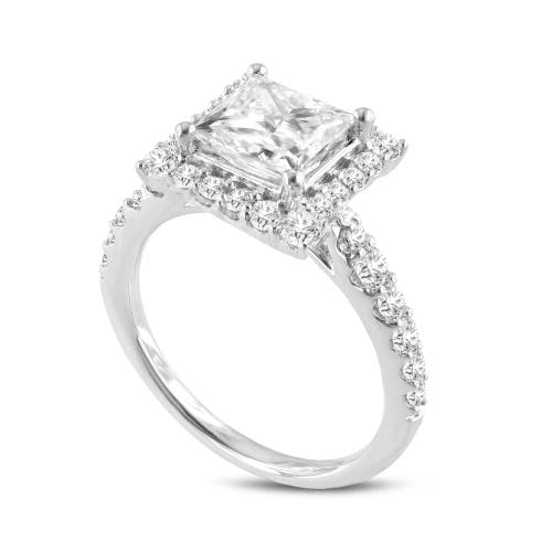 LUVMYJEWELRY LUVMYJEWELRY RAYA 14K WHITE GOLD PRINCESS CUT LAB GROWN DIAMOND HALO ENGAGEMENT RING 