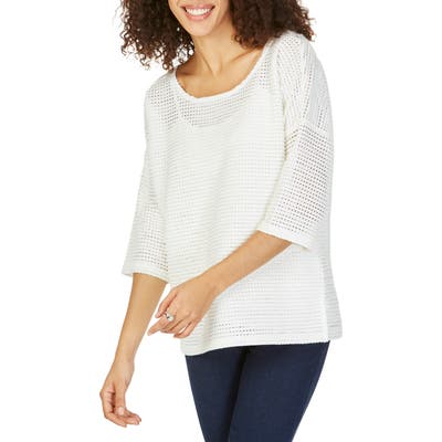 Foxcroft Kim Textured Stripe Pullover, White