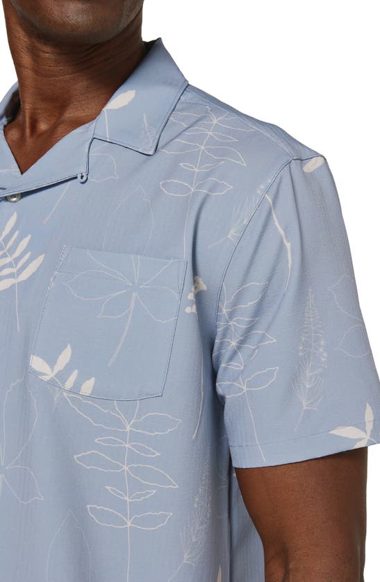 7 Diamonds Ciro Leaf Print Stretch Seersucker Camp Shirt In Dusk Blue